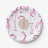 Pink Giraffes Baby Shower Monogram Letter Initial Pappteller (Vorderseite)