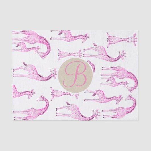 Pink Giraffes Baby Shower Monogram Letter Initial Seidenpapier (Vorderseite)