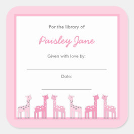 Pink Giraffes Girl Baby Shooting Platten Quadratischer Aufkleber