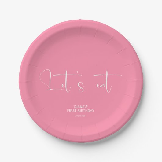 Pink Girl 1. Geburtstag Pappteller (Vorderseite)