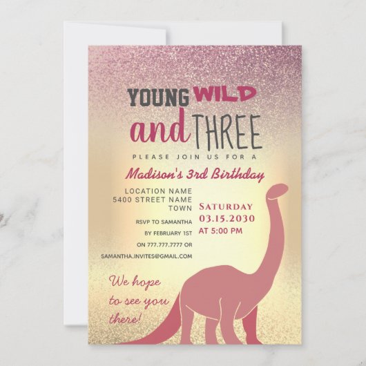 Pink Girl 3. Geburtstag Einladung (Vorderseite)