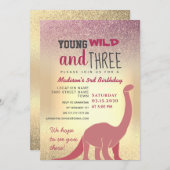 Pink Girl 3. Geburtstag Einladung (Vorne/Hinten)