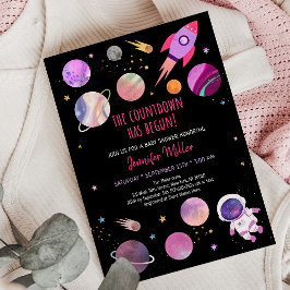 Pink Girl Astronaut Space Baby Dusche Einladung