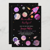 Pink Girl Astronaut Space Countdown Kinderdusche Einladung (Vorne/Hinten)