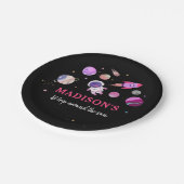 Pink Girl Astronaut Weltraum Erster Geburtstag Pappteller (Schrägansicht)