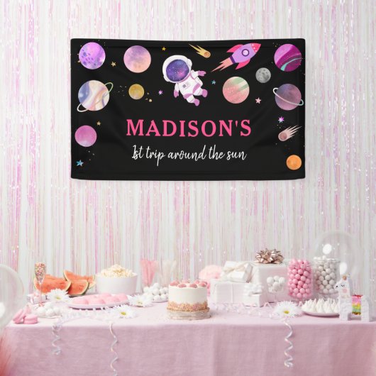 Pink Girl Astronaut Weltraum Geburtstag Banner (Party)