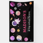 Pink Girl Astronaut Weltraum Geburtstag Banner (Vertikal)