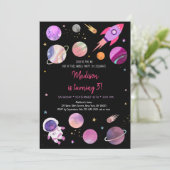 Pink Girl Astronaut Weltraum Geburtstag Einladung (Stehend Vorderseite)