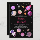 Pink Girl Astronaut Weltraum Geburtstag Einladung (Vorne/Hinten)