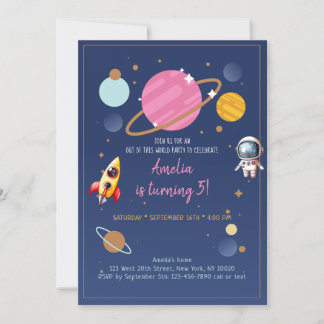 Pink Girl Astronaut Weltraum Geburtstag Einladung