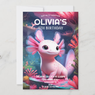 Pink Girl Axolotl Geburtstag Einladung