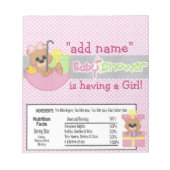 Pink Girl Baby Dusche Candy Bar Wrapper Gefallen Notizblock (Vorderseite)