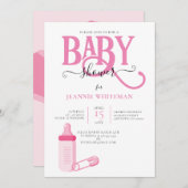 PINK GIRL BABY DUSCHE MIT BABYFLASCHE EINLADUNG (Vorne/Hinten)