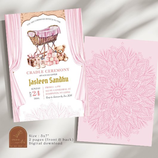 Pink Girl Baby Duschkabine Zeremonie Einladung