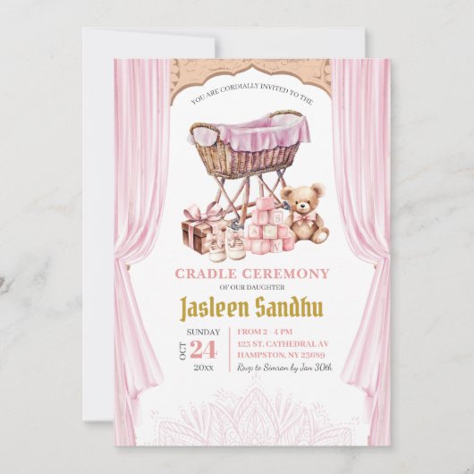 Pink Girl Baby Duschkabine Zeremonie Einladung (Vorderseite)