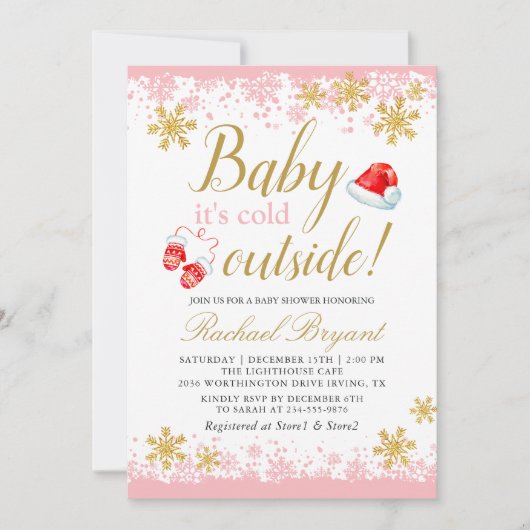 Pink Girl Baby mit kalter Außendusche Einladung (Vorderseite)