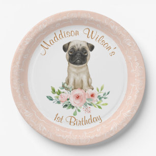 Pink Girl Baby Mops Geburtstag Papierplatte Pappteller
