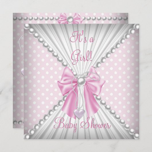 Pink Girl Baby Shower Pearl Polka Dots Einladung (Vorne/Hinten)