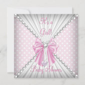 Pink Girl Baby Shower Pearl Polka Dots Einladung (Vorderseite)