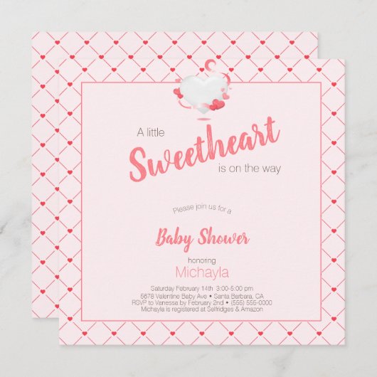 Pink Girl Baby Shower Sweetheart ist unterwegs Einladung (Vorne/Hinten)