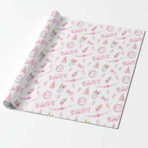 Pink Girl Babydusche Geschenkpapier