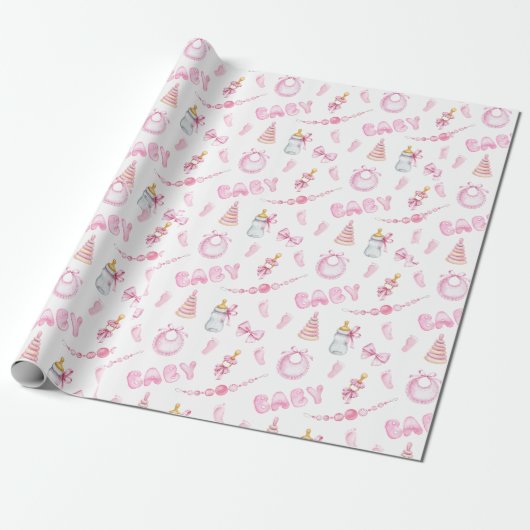 Pink Girl Babydusche Geschenkpapier (Ungerollt)