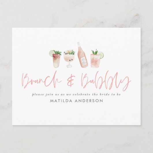 Pink Girl Bachelorette Wochenende Brunch & Bubbly Einladungspostkarte (Vorderseite)