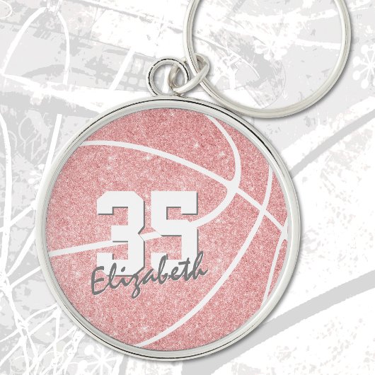 Pink Girl Basketball mit dem Namen Jersey Nummer Schlüsselanhänger