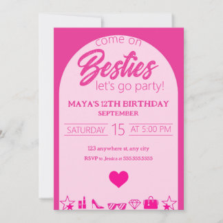 Pink Girl Birthday, Pink Besties Party Geburtstag Einladung