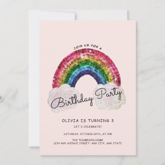 Pink Girl Birthday Rainbow Einladung