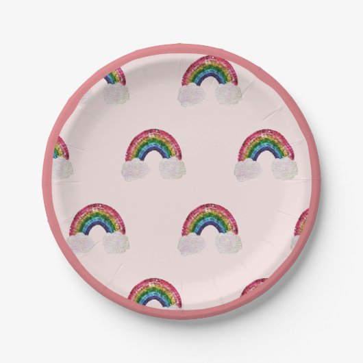 Pink Girl Birthday Rainbow Pappteller (Vorderseite)