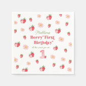 Pink Girl Birthday Strawberries and Daisies Simple Serviette (Vorderseite)