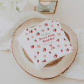 Pink Girl Birthday Strawberries and Daisies Simple Serviette