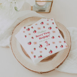 Pink Girl Birthday Strawberries and Daisies Simple Serviette