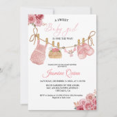 Pink Girl Bohemisch Clothes Kinderdusche Einladung (Vorderseite)