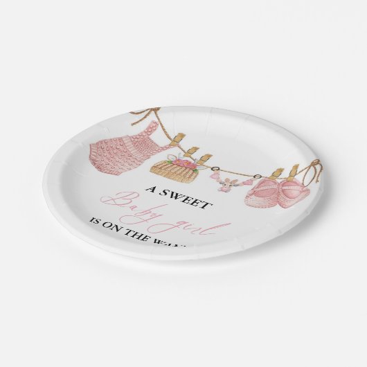 Pink Girl Bohemisch Clothes Kinderdusche Pappteller (Schrägansicht)