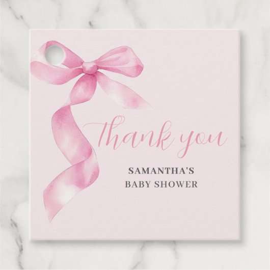 Pink Girl Bow Babydusche Danke Geschenkanhänger (Vorderseite)