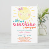 Pink Girl Bow ein wenig Ray Sunshine Baby Dusche Einladung (Stehend Vorderseite)