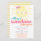 Pink Girl Bow ein wenig Ray Sunshine Baby Dusche Einladung (Vorne/Hinten)