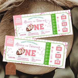 Pink Girl Bow Fußball Erster Geburtstag Ticket Ein
