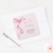 Pink Girl Bow Oh Baby Dusche Quadratischer Aufkleber (Umschlag)