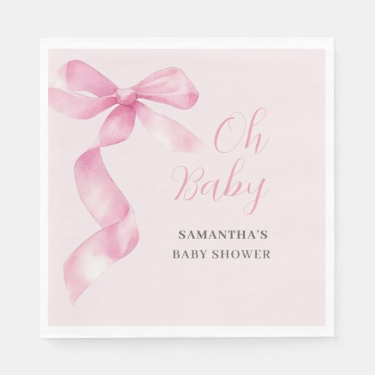 Pink Girl Bow Oh Baby Shower  Serviette (Vorderseite)