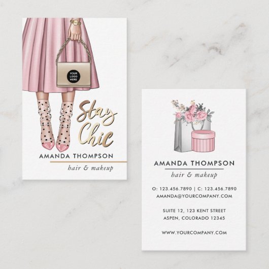 Pink Girl Business Card Visitenkarte (Vorne/Hinten)