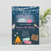 Pink Girl Camper Camping Geburtstag Einladung (Stehend Vorderseite)