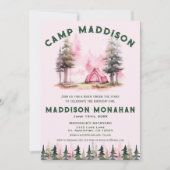 Pink Girl Camping Geburtstagseinladung Einladung (Vorderseite)