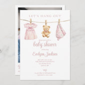 Pink Girl Clothesline Baby Shower Photo QR Code Einladung (Vorne/Hinten)