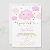 Pink Girl Cloud Sprinkler mit Liebe Baby Sprinkle Einladung (Vorderseite)