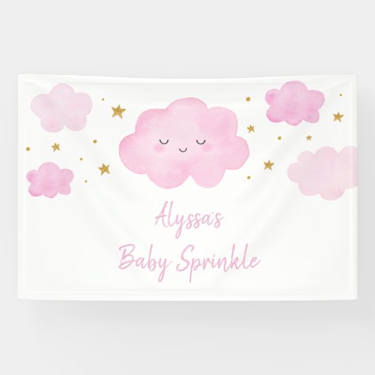 Pink Girl Cloud Stars Baby Sprinkle Banner (Horizontal)