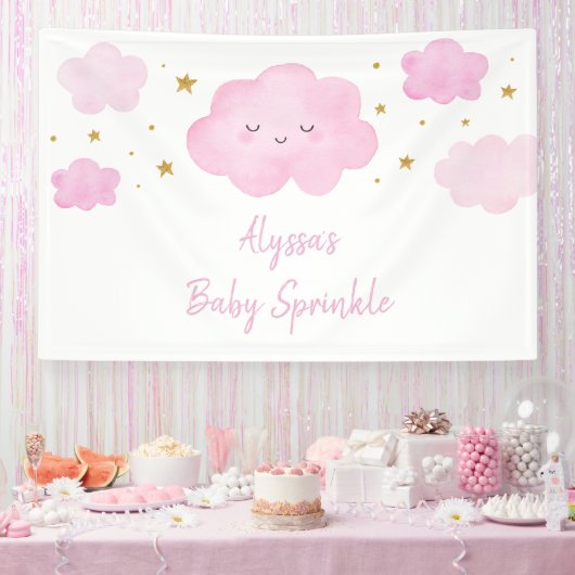 Pink Girl Cloud Stars Baby Sprinkle Banner (Party)