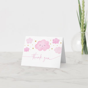 Pink Girl Cloud Stars Baby Sprinkle Dankeskarte